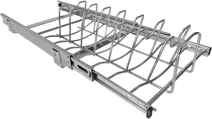 STORKING Slide Out Pan and Pot Lid Organizer For Under Cabinet, Wire Dividers Kitchen Pull Out Pot Lid Rack Organization And Storage, Full-Extension Rail, 12" W X 20" D