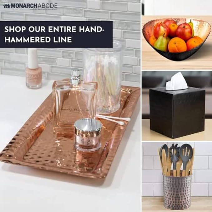 Monarch Abode Decorative Tray – 12-Inch Hand Hammered Copper Plated Metal Bathroom Tray Countertop, Vanity Trays Organizer, Perfume Plate for Dresser, Kitchen Countertop Small Fruit Platter