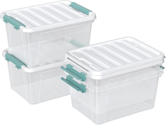 Readsky 4 Packs Clear Storage Latch Boxes, 20 Quart Plastics Storage Bins with Lids, Stackable