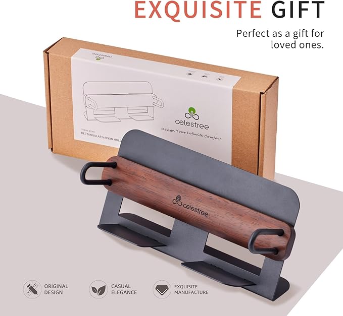 Celestree Unique Guest Towel Holder for Bathroom & Table - Modern Metal Napkin Dispenser with Raintree Weighted Arm, Rectangular Disposable Hand Towels Tray for Kitchen Steak Dinner, Vanity, Picnic