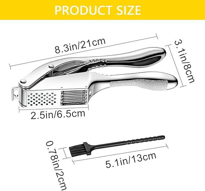 Garlic Press and Slicer 2 in 1, Rust Proof & Dishwasher Safe Professional Garlic Mincer Tool, Effortlessly Crush and Mince Garlic with this Ergonomic Handle-Garlic Slicer & Brush ANCQMI(Pear white)