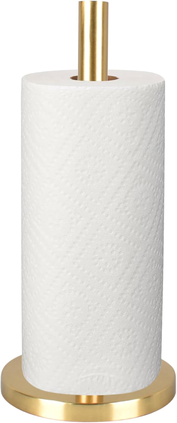 happimess PRH2000G Avery Modern Classic Metal with Non Slip Weighted Base Paper Towel Holder, for Bathroom Kitchen Countertop, Standard or Jumbo-Sized Roll Paper, Gold