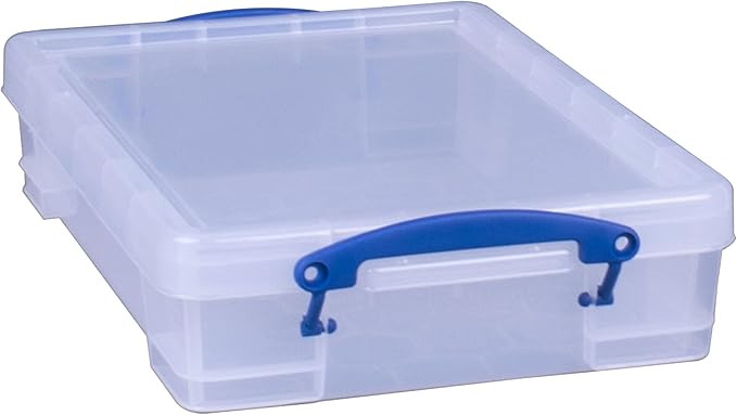 Really Useful Box 4 Liter Plastic Stackable Storage Container w/Snap Lid & Built-In Clip Lock Handles for Home & Office Organization, Clear (4 Pack)