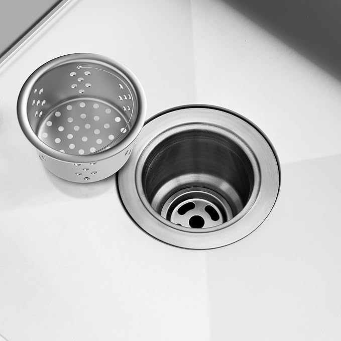 POPFLY SUS 304 Stainless Steel Deep Sink Strainer Basket – Fits Standard 3-1/2" Kitchen Drains, 2.5" Replacement Option – Removable Drain Basket with Handle for Easy Food Debris Cleaning
