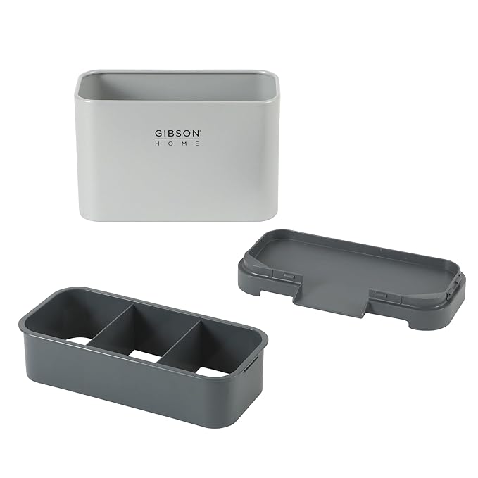 Gibson Home Ledgebrook Sink Caddy With Metal Panel, Sponge Holder for Kitchen Sink, Countertop Organizer and Storage Essentials With Drain Board