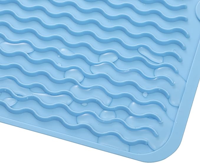 Silicone Dish Drying Mat for Multiple Usage,Easy clean,Eco-friendly,Heat-resistant Silicone Mat for Kitchen Counter or Sink,Refrigerator or Drawer liner Light Blue M 12 inches x 12 inches