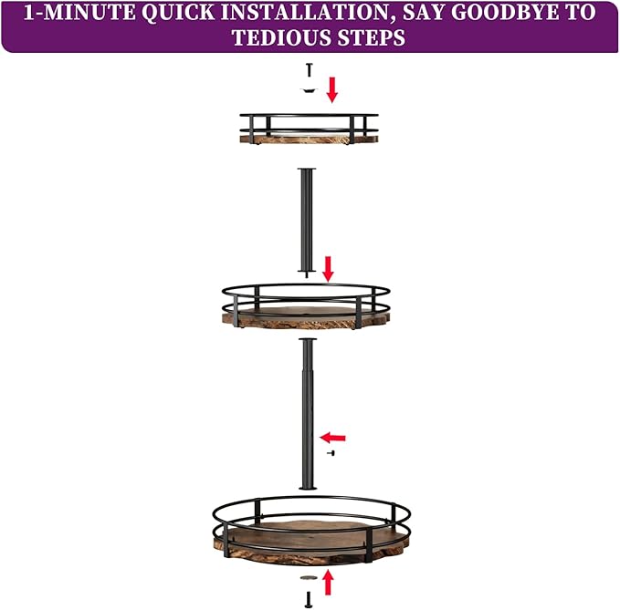 Heavy-Duty 3-Tier Lazy Susan Organizer, Adjustable to Different Heights, Countertop Spice Rack, Upgraded Thickened Wooden Board, Suitable for Seasoning Organizer, Kitchen Organization(2 Pack)