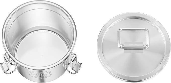 Stainless Steel Airtight Canister for Kitchen, 6L/1.59Gal Metal Food Storage Container Flour Bucket with Lid & Clamps, Bean Rice Cereal Canister Holder for Kitchen Restaurant, D7.9*H7.9in