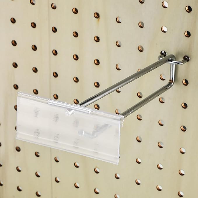 Thyle 50 Pcs Metal Scan Hook with Label Holder for 1/8" to 1/4" Pegboard, Peg Board Hooks with Price Tag, Pegboard Wall Accessories, Metal Hooks for Home Garage Retail Display Supplies (8 Inch)