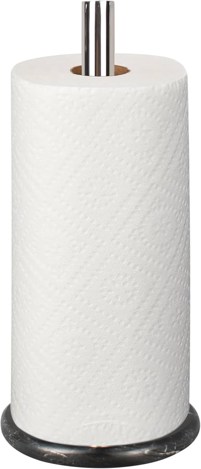 happimess PRH2000A Avery Modern Classic Metal with Non Slip Weighted Marble Base Paper Towel Holder, for Bathroom Kitchen Countertop, Standard or Jumbo-Sized Roll Paper, Black/Chrome