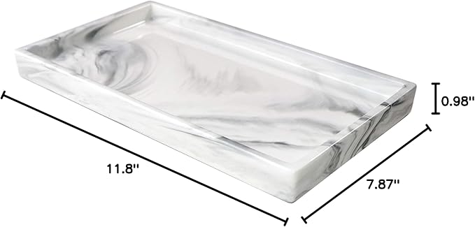 Goporcelain Marble Tray for Bathroom Counter Decor Ceramic Perfume Organizer Vanity Tray for Dresser Jewelry Dish Key Plate Rectangle Marble Sink Trays Countertop Organizer White,Large