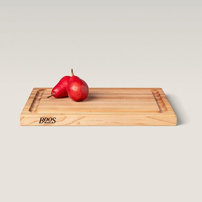 John Boos CB Series Rectangular Wooden Maple Cutting Board 20”x15” – 1.5” Thick, 12-lb Reversible Butcher Block with Juice Groove, Edge-Grain & Finger Grips – Made in the USA