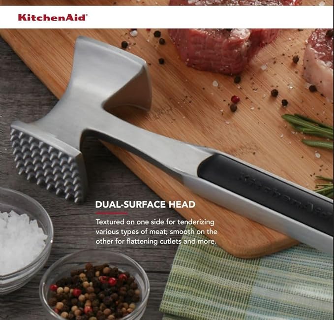 KitchenAid Gourmet Multi Sided Meat Tenderizer for Pounding Meats, Nuts, Shellfish, ect, Hang Hole for Easy Storage, Hand Wash, One Size, Black (Pack of 12)