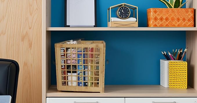 Bamboo Storage Bin - Multipurpose, Stackable Cube Storage Bins Perfect Fit for Cube Shelf - Stylish Lattice Design (10.5 x 10.5 x 10.5)