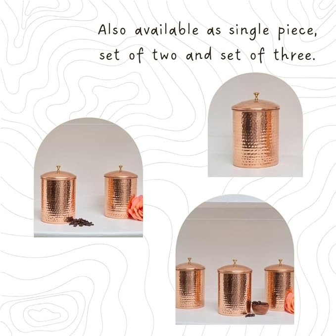 Pure Copper Canisters, Food Storage Containers, Coffee Tea Sugar Flour Canisters, Kitchen Countertop Decor, Kitchen Storage, Hand Hammered Style (1)