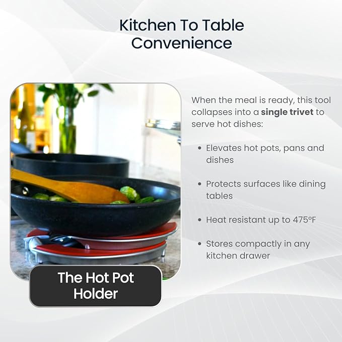 Trivae Pot Lid Holder – 4-in-1 Pot Lid Holder While Cooking, Pan Lid Holder, Trivet & Cake Stand – Versatile Kitchen Tool for Hot Pots, Serving & Display – Space-Saving, Heat-Resistant Stand