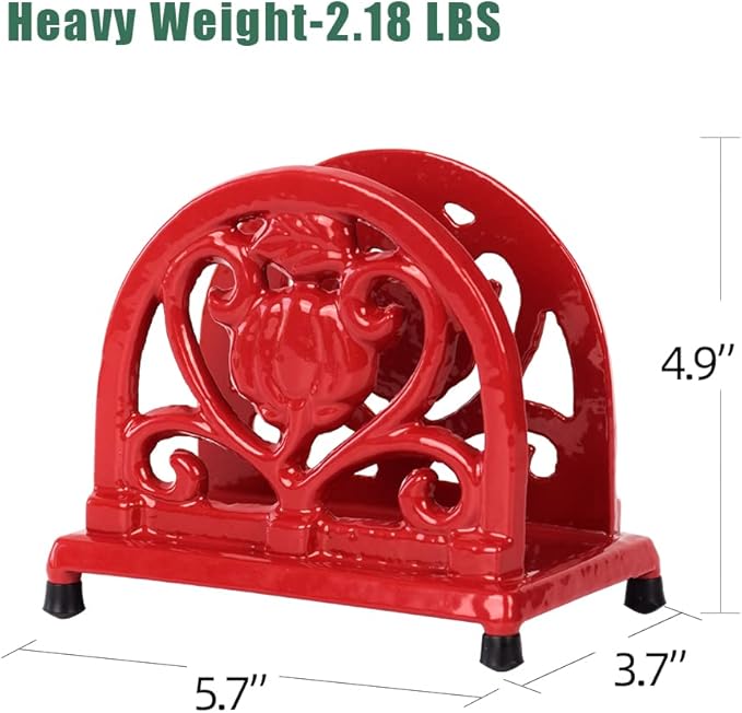 MINLUFUL Napkin Holder for Table - Vintage Farmhouse Kitchen Restaurant Cast Iron Napkin Holder for Dinner Cocktail Paper Napkins, Red