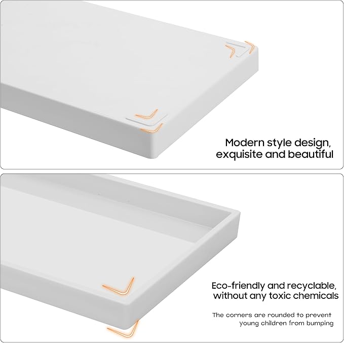 Mriluvy Vanity and Bathroom Tray, 15" ABS Countertop Organizer,Waterproof Vanity Tray for Toilet Tank,Perfume,Soap,Keys,Bathroom Accessories,Kitchen and Bath Trays,Non Slip Small Trays,White,2 Pack