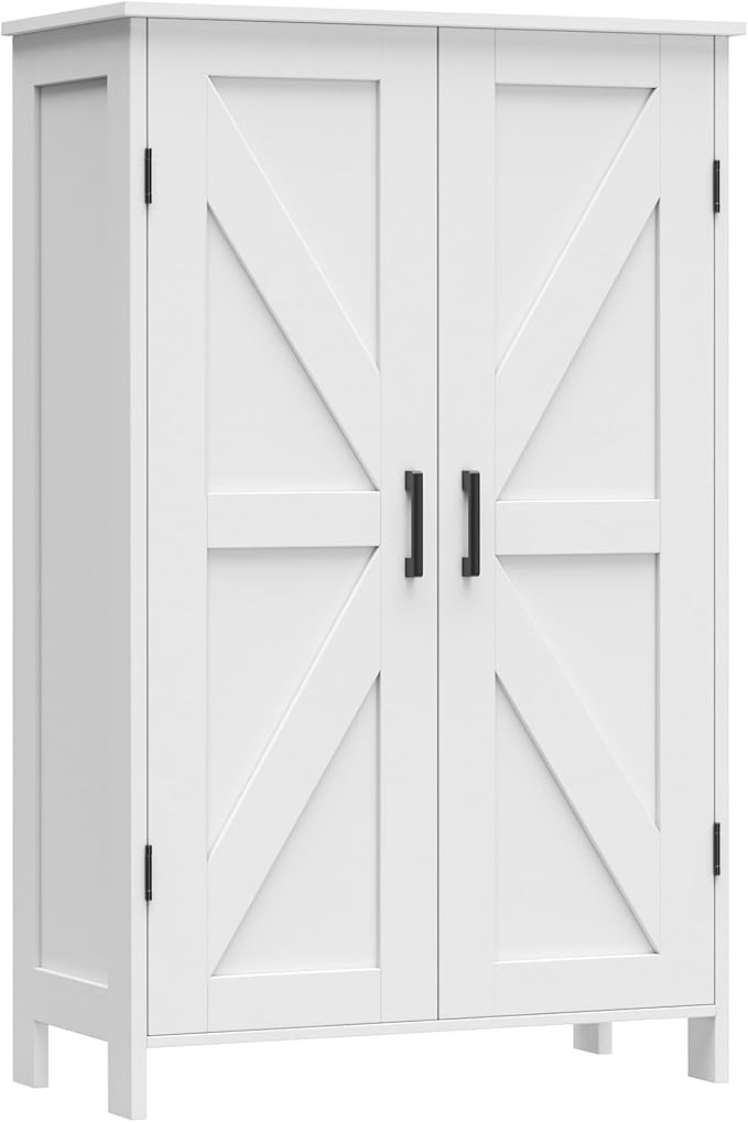 Homleke Farmhouse Bathroom Cabinet with Adjustable Shelves, Free-Standing Storage Cabinet with Barn Doors, for Kitchen, Living Room, Dining Room, Entryway, White