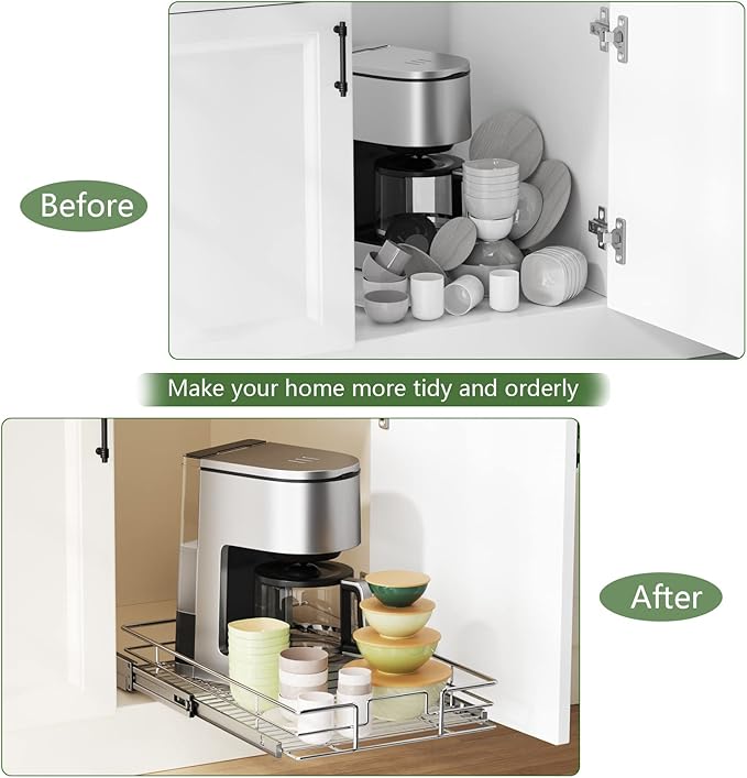 LOVMOR Pull Out Cabinet Organizer 15½" W x 21½" D, Kitchen Cabinet Pull Out Shelves Slide Out Storage
