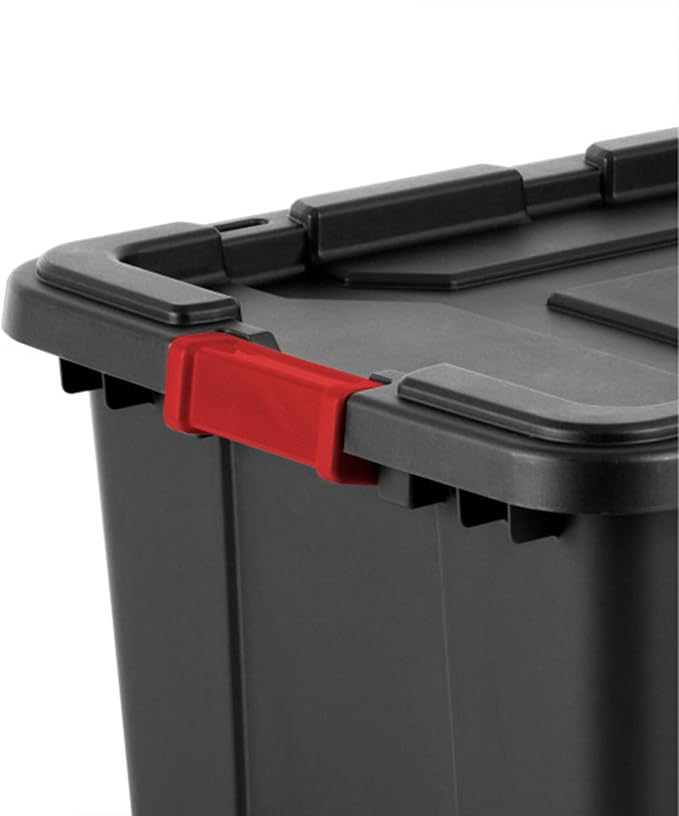 Sterilite 8-Pack Industrial Tote, Plastic Storage Bins with Lids, 27 Gallon, Black - Heavy-Duty Organizing Containers for Closet, Bathroom, and Office