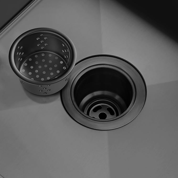 POPFLY SUS 304 Stainless Steel Deep Sink Strainer Basket – Fits Standard 3-1/2" Kitchen Drains, 2.5" Replacement Option – Removable Drain Basket with Handle for Easy Food Debris Cleaning, Black