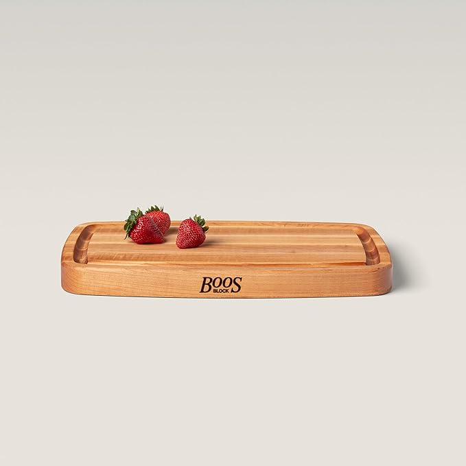 John Boos CB Series Rectangular Wooden Maple Cutting Board 18”x10.5” – 1.5” Thick, 8-lb Reversible Butcher Block with Rounded Edges, Juice Groove, Edge-Grain & Finger Grips – Made in the USA