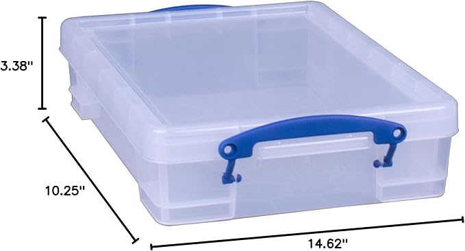 Really Useful Box 4 Liter Plastic Stackable Storage Container w/Snap Lid & Built-In Clip Lock Handles for Home & Office Organization, Clear (2 Pack)