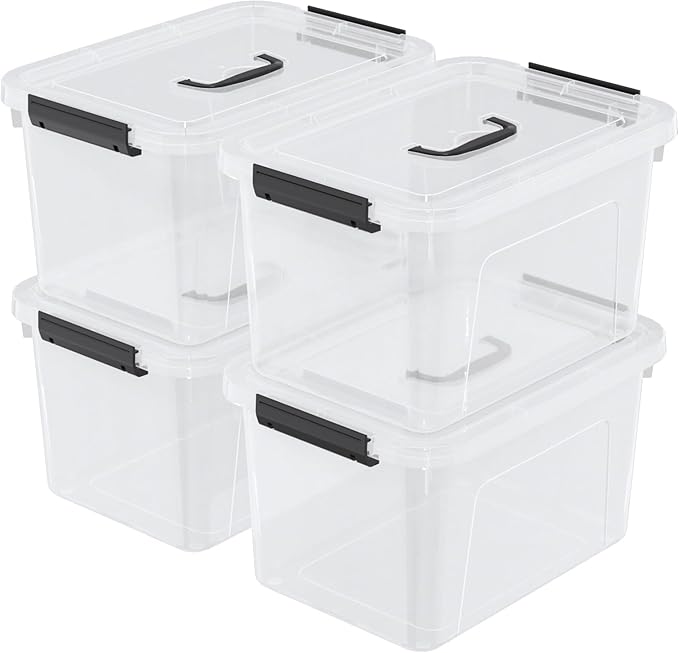 20 Quarts Plastic Storage Latches Box with Lid, Clear Latching Storage Bin, 4 Packs