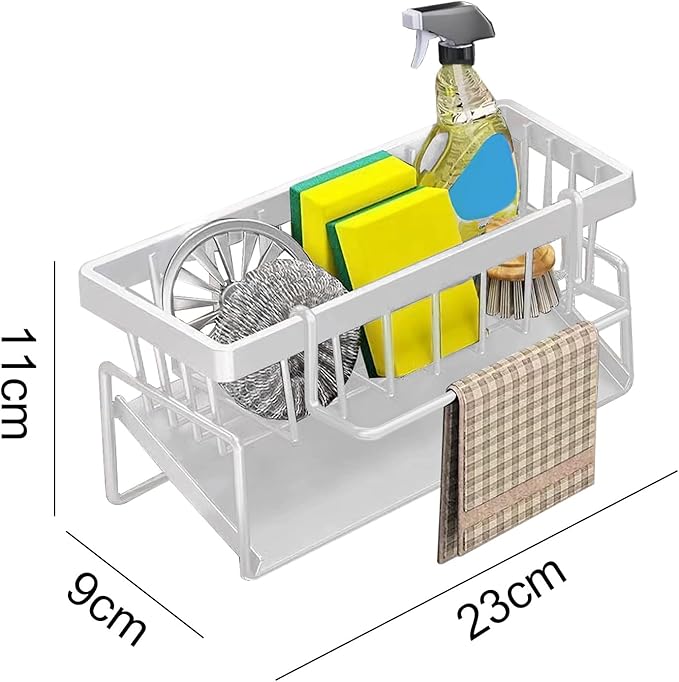 kitchen sink caddy, dish sink sponge holder (With rod-white)