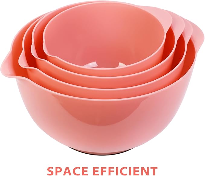 BoxedHome Nesting Plastic Mixing Bowl Set With Pour Spout, Microwave and Dishwasher Safe, BPA free Non-Slip Base, Set of 4 Size 1.7, 2.5, 3.5 and 4.5qt, Great for Prepping, Baking