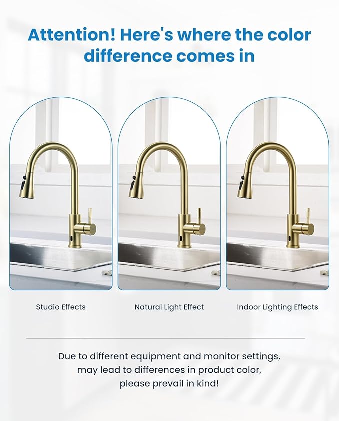 APPASO Touchless Kitchen Faucet Gold, Touchless Kitchen Faucet with Soap Dispenser, Pull-Down Sprayer, Single Handle Stainless Steel, Hands Free for 1-4 Hole Sink, Brushed Gold, Easy Installation