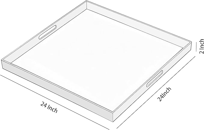 KEVJES Glossy Black Acrylic Serving Tray with Handles-Butler Trays for Coffee Table, Snacks,Breakfast in Bed, Kitchen Countertop,Vanity,Makeup Organizer,Ottoman (Black, 20x20 Inch)