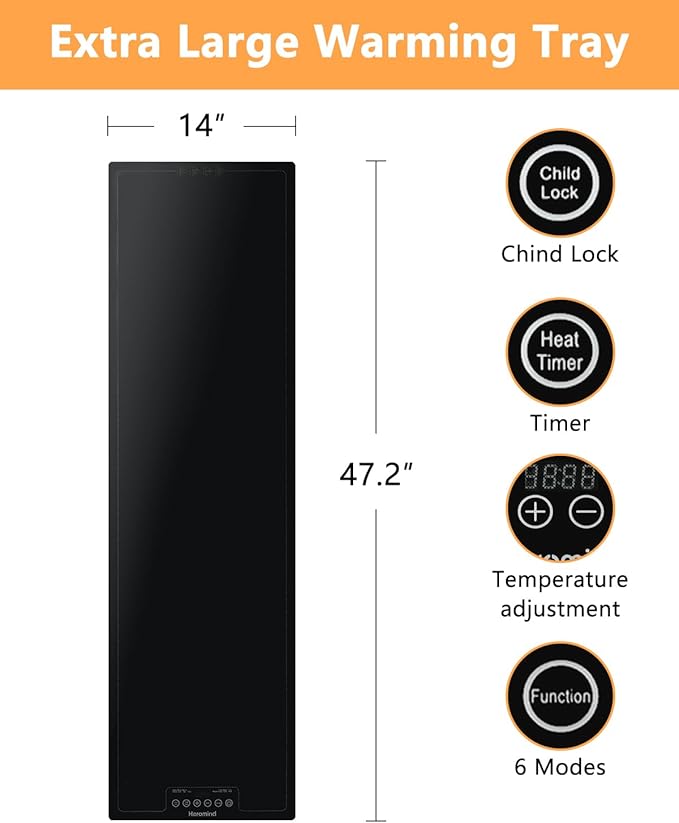 Electric Warming Tray,Extra Large Food Warming Mats with Temp-Settings & Timmer,Full Surface Heating Electric Food Warmer Mat Keep Food Warm at Buffet, Party, Sabbath, Daily Use (XXXL(47 * 14"))