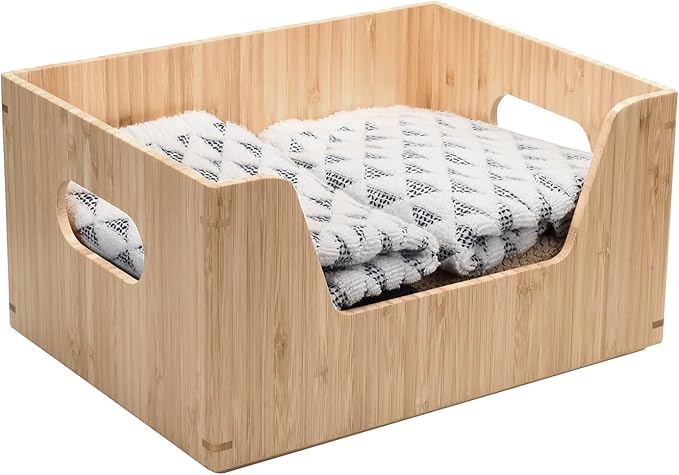 MobileVision Bamboo Storage Box with Open Front Stackable Bin Organizer to use in kitchen pantries, cabinets and countertops, 12 x 9 x 6 inches