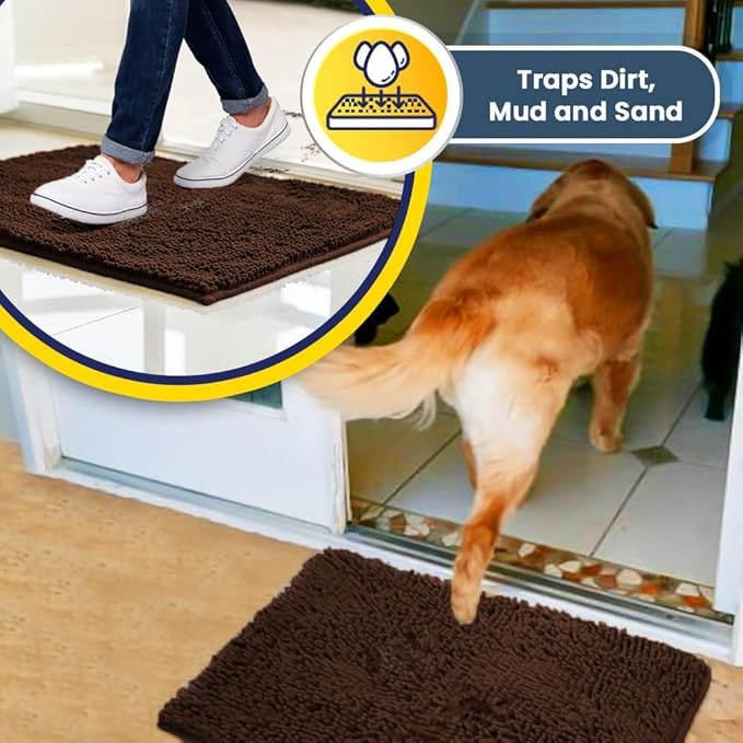 Muddy Mat® | Super Absorbent Door Mat Indoor, Microfiber Quick Dry Chenille Entryway Rug, Non-Slip Front Door Mat, Indoor Mats for Entryway, Machine Washable Pet Rug, Brown 36"x120"