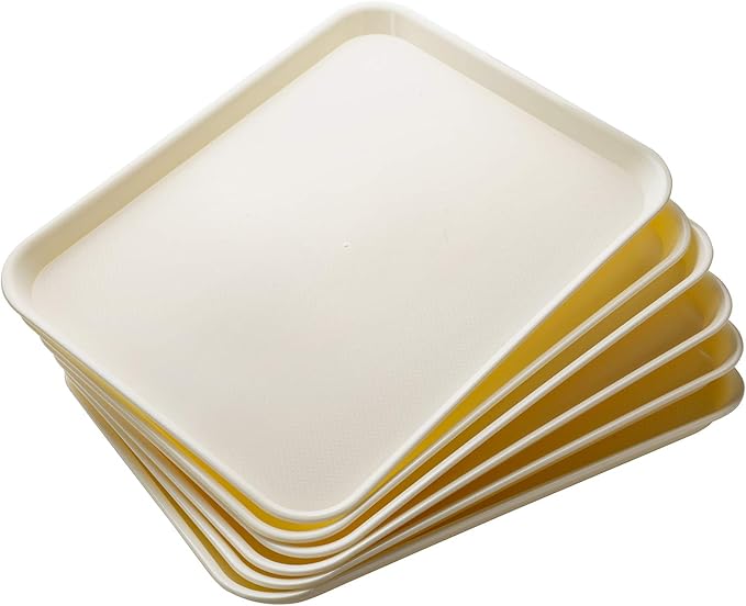 Eslite Rectangular Plastic Serving Trays,Fast Food Serving Cafeteria Trays,17"X13",Set of 6(Beige)