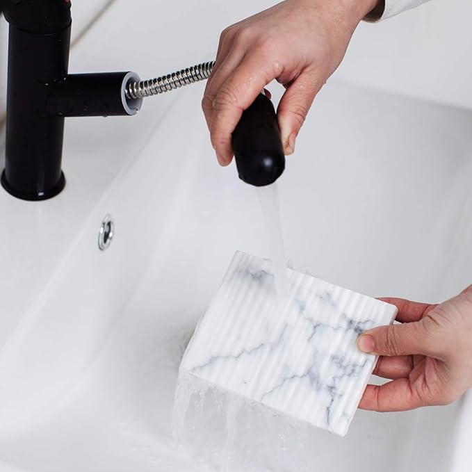White Marble Soap Dish Holder Jewelry Ring Tray Sink Dish Sponge Holder for Bathroom Shower, and Kitchen