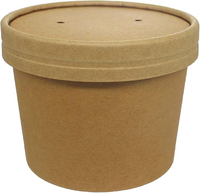 Belinlen Paper Ice Cream Cups with Paper Lids, Hot/Cold Soup Cups with Lids (Kraft) (50, 12 oz)