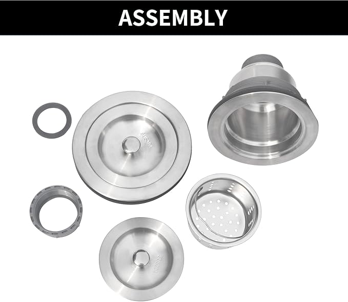 Sink Strainer Kitchen Sink Drain Assembly Kit 3-1/2 Inch with Kitchen Sink Drain Basket,304 Stainless Steel Sink Stopper & Cover Lid,Stainless Steel Brushed