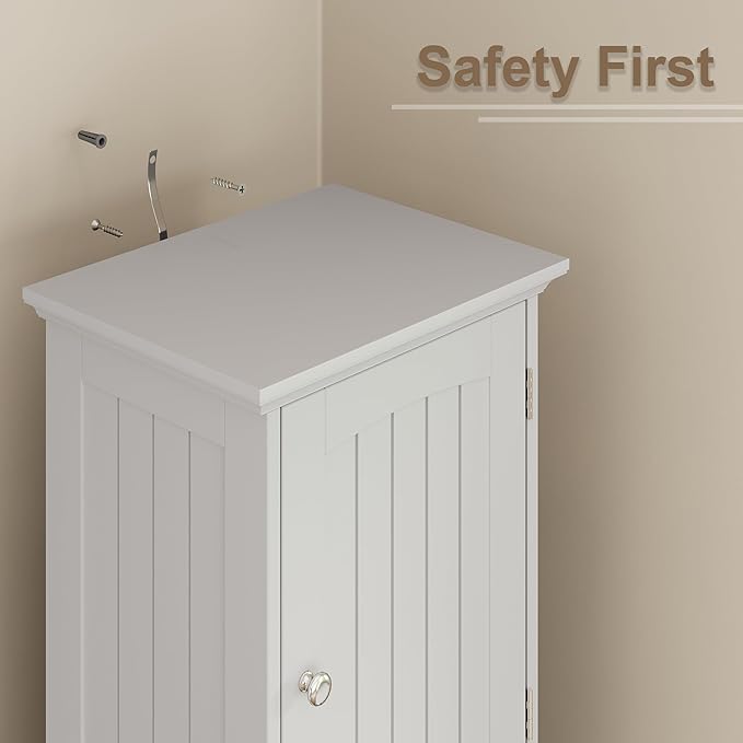 ChooChoo 67" Tall Bathroom Storage Cabinet, Narrow Bathroom Cabinet with 2 Doors and 1 Drawers, Freestanding Cupboard Floor Cabinet with Adjustable Shelves for Living Room, Kitchen, White