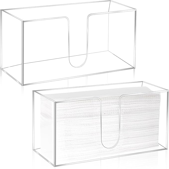 Wanmu 2 Pack Acrylic Countertop Paper Towel Holder, Folded Z-fold C-fold MultiFold Trifold Napkin Dispenser, Paper Towel Dispenser Countertop Acrylic Napkin Holder for Bathroom, Kitchen, Restaurant
