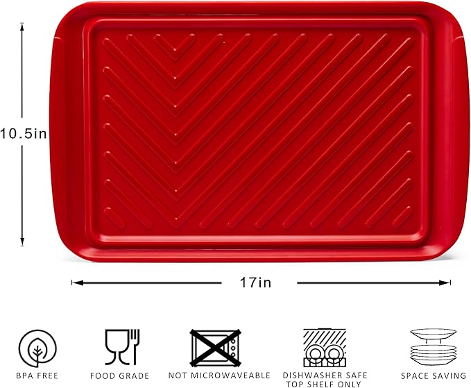 ZAROCRUS BBQ Tray for Raw Meat Prep and Cooked Food, Grill Prep and Serve Trays, Melamine Serving Trays and Platters for Food, Unbreakable Party Tray, Set of 2, Black and Red