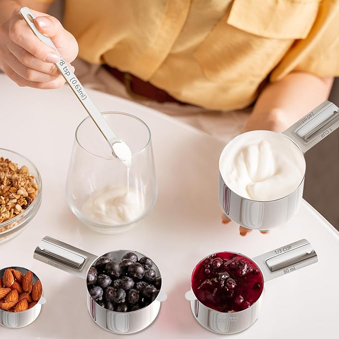 Minteem Stainless Steel Measuring Cups & Spoons Set for Cooking and Baking, Nesting Measuring Cups Measuring Spoons for Measuring Dry or Liquid Ingredients, Kitchen Gadgets, 10Pack