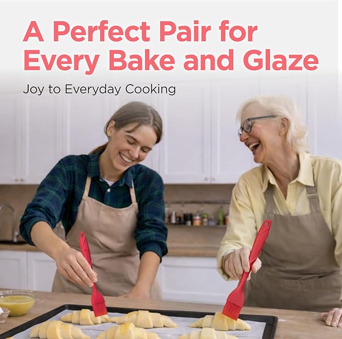 Kitchen Mama WaltzGrip Platinum Silicone Basting Pastry Brush: Set of 2 Heat-Resistant Brushes Utensils for Cooking, Baking, Grilling, Barbecue, and Spreading Oil, Butter, Egg - Dishwasher-Safe (Red)