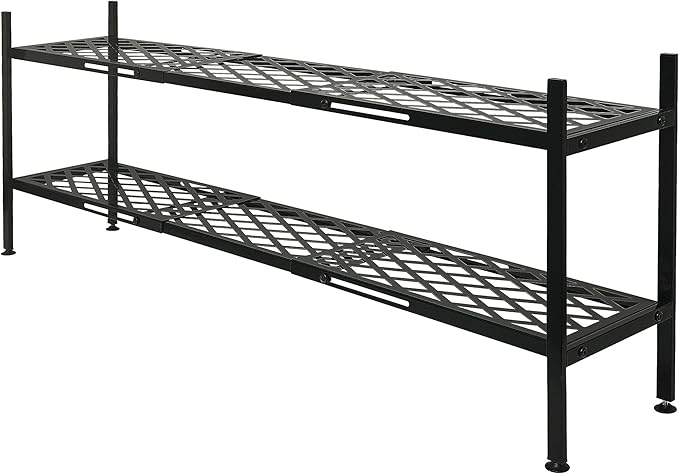 Shoe Rack, Expandable Shoes Organizer Metal Shelf Stand, 2 Tier Stackable Long Shoe Storage Holder For Closet, Floor, Entryway, Garage, Bedroom, Door Entrance For 12-18 Pairs, 45.6 inches Black