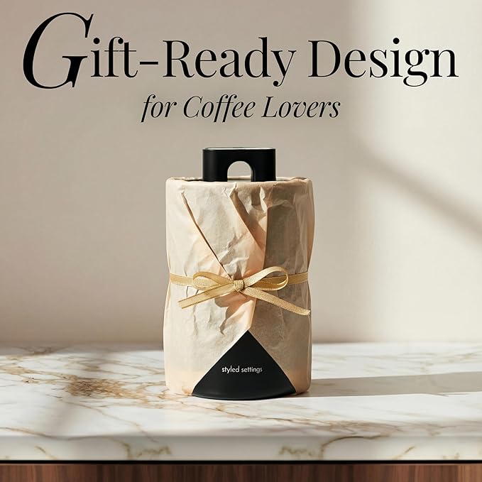 STYLED SETTINGS Vacuum Seal Coffee Bean Container Set – 2-Piece Stainless Steel Coffee Canisters with Scoop and Labels, Matte Black Dual-Lid Airtight Design, 1.5 lb Capacity Each - Coffee Gift Ideas