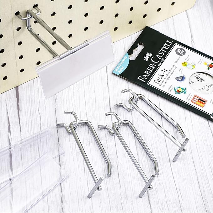 Thyle 50 Pcs Metal Scan Hook with Label Holder for 1/8" to 1/4" Pegboard, Peg Board Hooks with Price Tag, Pegboard Wall Accessories, Metal Hooks for Home Garage Retail Display Supplies (6 Inch)