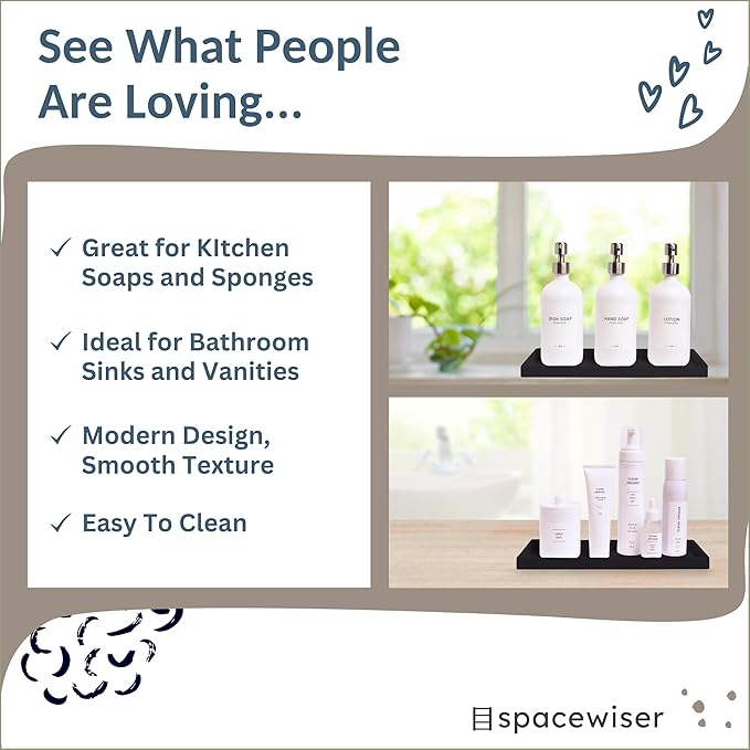 Spacewiser Countertop and Vanity Tray - 11.7" Silicone Bathroom Tray Countertop, Dish Soap Trays for Kitchen Counter, Organizer Accessories Caddy, Toilet Laundry Shower Oil Makeup Mat, Black