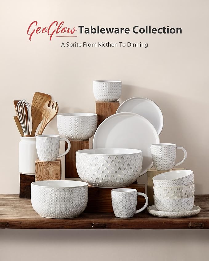 Lareina Ceramic Large Mixing Bowls Set of 4, Nesting Bowls for Cooking, Baking, Salad Etc, Serving Bowls Gift, Kitchen Stoneware, Oven, Microwave and Dishwasher Safe - 20/44/98/145 OZ, Ivory White